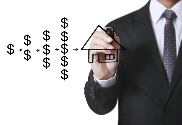 Businessman drawing house — Stock Photo, Image